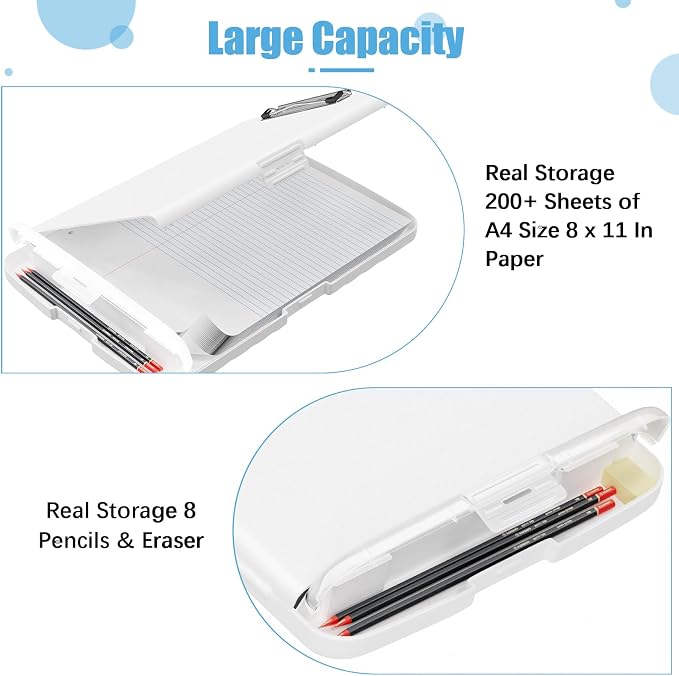 Hongri Clipboard with Storage with Pencil Case, 8.5 x 11 Storage Clip Board | High Capacity Organization Box for A4 Letter Legal Paper, Heavy Duty Folio & Side-Opening for Nurses, Teachers, White
