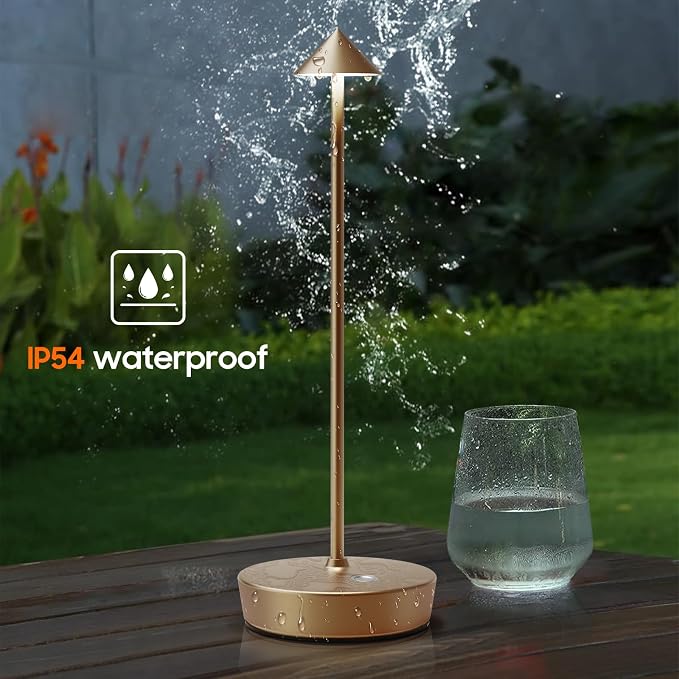 Set of 2 Cordless Rechargeable Led Table Lamp Battery Operated Light Bronze | 6000mAh Touch 3 Color Dimming Portable Metal Outdoor Waterproof Light for Patio/Restaurant/Dining/Home