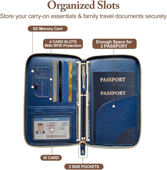Passport Holder for Travel Women and Men RFID Blocking Passport Holder with Zipper Multi-functional Passport Wallet Passport Case Passport cover Travel Essentials