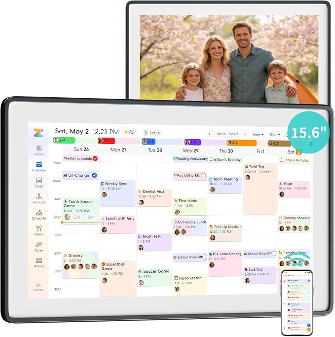Westsee Digital Calendar Frame 1080P HD IPS Touch Screen, Smart Family Planner, Hearth Display Digital Calendar Wall & Desk Mountable for Seamless Scheduling (15.6 Inch Gery)