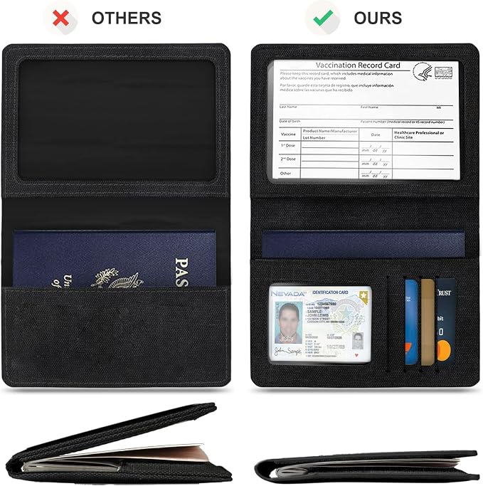 2 Pack Passport Cover With Card Slots RFID Blocking-White&Black | PU Leather Lightweight slim travel passport cover wallet with 4pcs RFID Blocking Credit/ID card slots