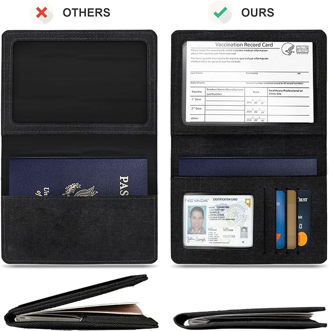 2 Pack Passport & Vaccine Card Holder - Pink&Black RFID Blocking Travel Must Have