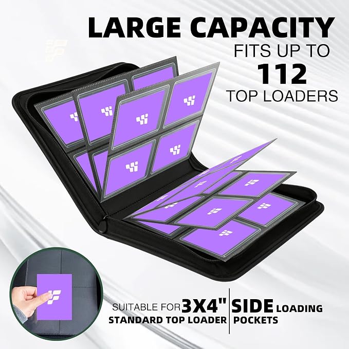 Top Loader Binder, Holds 112 Cards in 3"x4" Toploaders, Trading Card Binder 4 Pocket for TCG, MTG, YGO, Game Cards, Sports Cards(Purple)