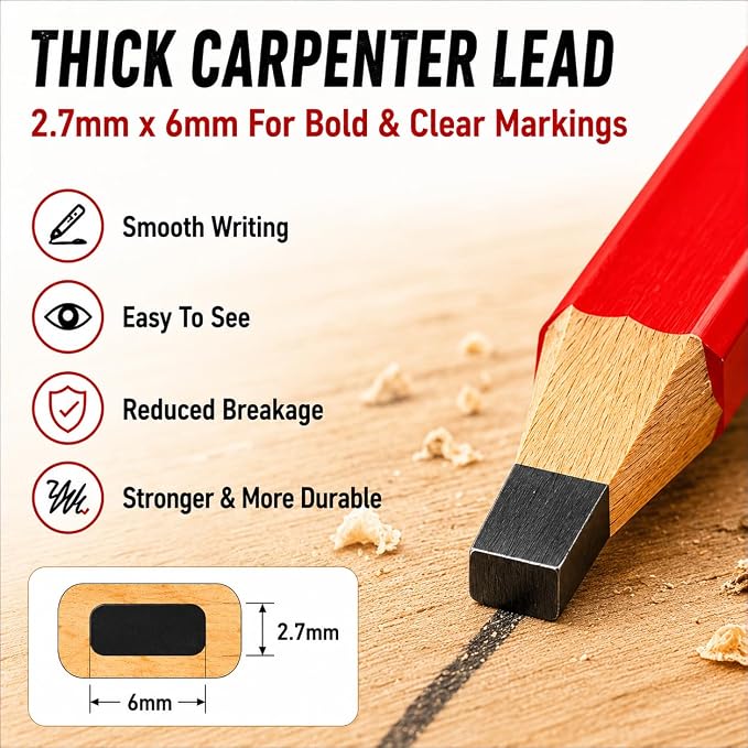 Carpenter Pencil Set for Construction, Woodworking Marking Tool, Scriber for Contractor (Black-Ink)