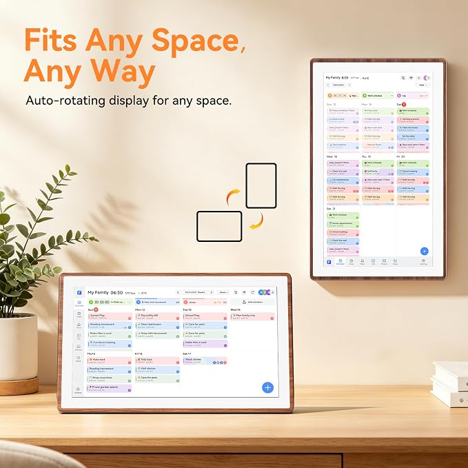 15.6" Smart Digital Calendar - No Subscription Family Hub with Calendar Sync, Meal Planner, Photo & Video Display, Touch Screen, Wall & Desk Mount, Gifts for Women Men (Walnut)