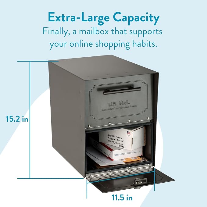 Architectural Mailboxes 6200Z-10 Oasis Classic Locking Post Mount Mailbox, 18"D x 11.5"W x 14"H ,Graphite Bronze
