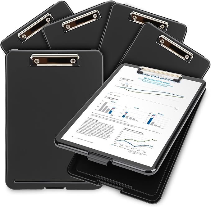 Clipboard with Storage 6 Pack, 9.5 x 13.5 Inch Plastic Storage Clipboards with Metal Clip, Heavy Duty Organization Folder for Letter Size Paper, Nurse Essentials and Teacher Must Haves
