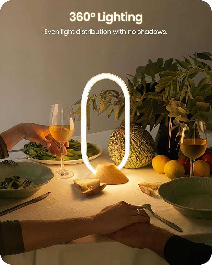Modern LED Table Lamp, Bedside Lamp with Oval Design, 3 Color Temperatures, Adjustable Brightness, 360° Lighting, Unique Desk Lamp for Bedroom, Living Room, Study, Office, Natural M64TL05