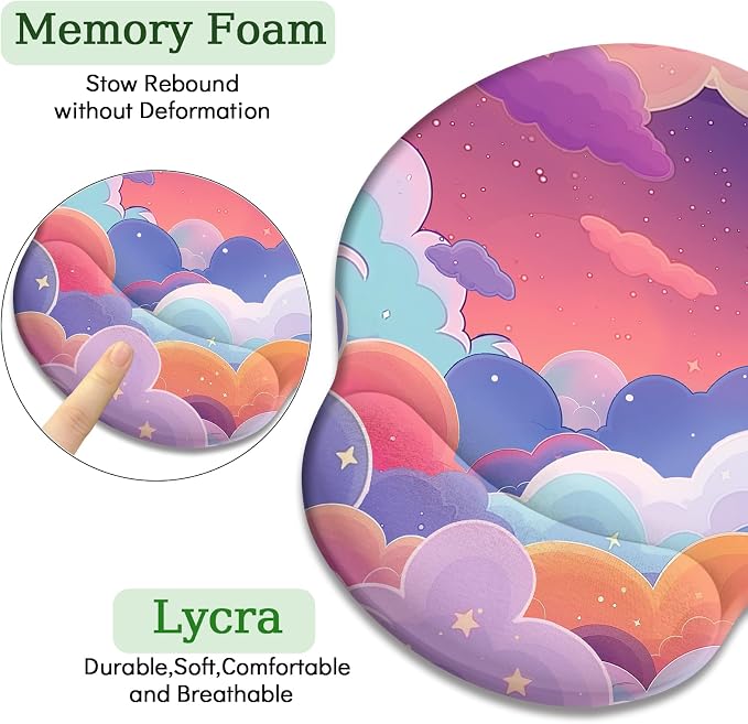 LIMKRIAN Purple Cloud Mouse Pad with Wrist Rest, Cute Small Mouse Pad | Ergonomic Gel Wrist Support, Non-Slip PU Base, Smooth Lycra Surface, Kawaii Desk Accessories Decor for Office Home Travel
