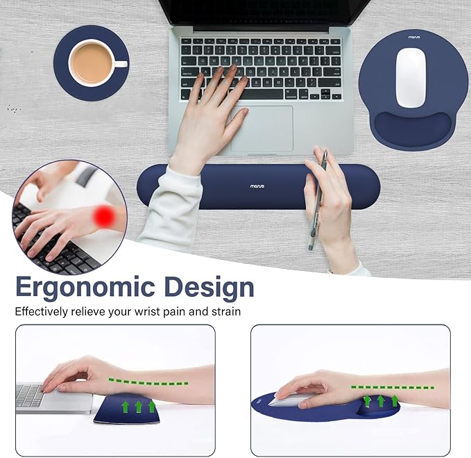 MOSISO Wrist Rest Support for Mouse Pad&Keyboard Set, Navy Blue | Circle Curved Ergonomic Mousepad Non-Slip Base Home/Office Pain Relief&Easy Typing Pad with Soft Cloth&Silicone Lining