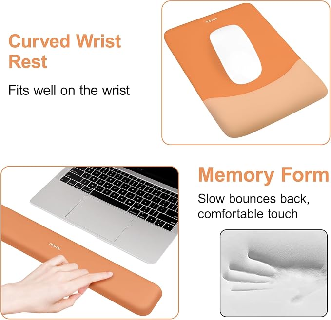 MOSISO Wrist Rest Support Mouse Pad & Keyboard Set, Cosmic Orange | Rectangular Ergonomic Mousepad, Non-Slip Base, Home/Office Pain Relief & Easy Typing, Neoprene Cloth & Raised Silicone Lining