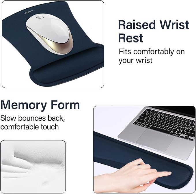 MOSISO Keyboard Mouse Pad Set, Large Gaming Mousepad&Keyboard Wrist Rest&Mouse Wrist Rest&Coaster, Ergonomic Non-Slip Mousepad&Easy Typing Cushion with Memory Foam for Home Office, Haze Blue