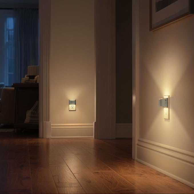 DORESshop LED Night Light[2 Pack], Night Lights Plug into Wall, 3 Level Brightness Adjustable Plug in Night Light, Dusk to Dawn Sensor Nightlights for Adults, Bedroom, Hallway, 3000K, Gray Cover