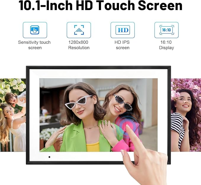 Digital Picture Frame, 10.1 Inch Digital Photo Frame with 1280 * 800 HD IPS Touch Screen, Smart Digital Frame Built-in 32GB Memory, Auto-Rotate Easy Setup Share Photos & Videos via AiMOR App