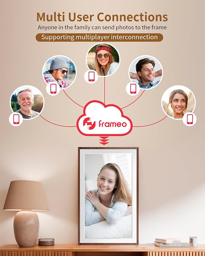 FRAMEO 15.6 Inch 32GB WiFi Large Digital Photo Frame 1920 * 1080 IPS FHD Touch Screen Smart Digital Picture Frame, Wall Mountable, Auto-Rotate,Share Instantly, Birthday Gifts for Women, Mom