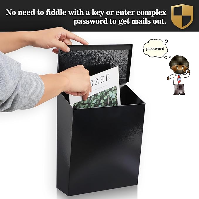 KYODOLED Mailbox for Outside, Wall Mount Mail Drop Box, Black | Large Capacity, Fits Letters, Magazines & Documents, Powder-Coated Steel, Weather Resistant, Home, Apartment & Office Use