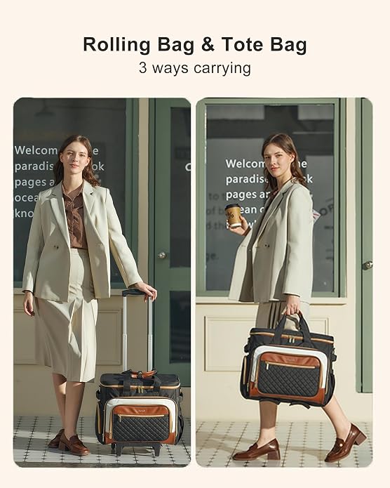 LOVEVOOK Rolling Teacher Bag, Laptop Tote with Detachable Dolly | Fits 17.3 Inch Laptop, Detachable Dolly, Large Rolling Tote Bag for Teacher Office Work Nurse, Adjustable Handle