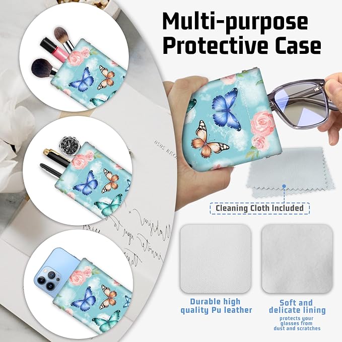 Soft Sunglasses Eyeglass Glasses Case,7x3.5inch Portable PU Leather Squeeze Top Holder Bag Pouch for Women Men
