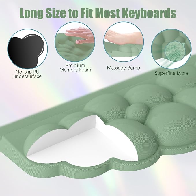 Wrist Rest with Keyboard Stand, Ergonomic Computer Wrist Support Pad | Cloud Keyboard Riser Holder with Wrist Pad, Memory Foam Desk Cushion, Palm Hand Typing for Office Home School - Green