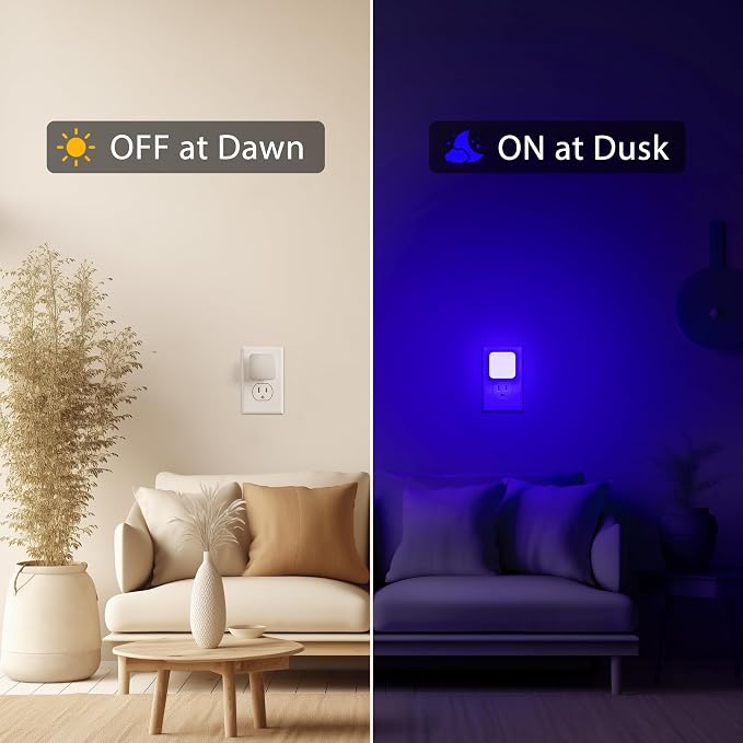 Blue Night Lights Plug into Wall, Nightlights With Light Sensor Dusk to Dawn, 0.3W Square Plug in Night Light for Kids, Blue Night Light for Bathroom Bedroom Kitchen, 2 Pack LED Night Lights