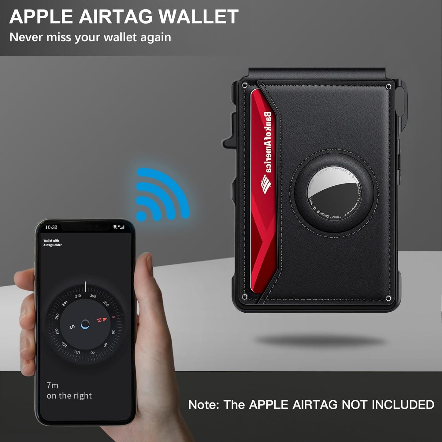 Airtag Wallet for Men, Mens Smart Wallet for Air Tag RFID Blocking, Minimalist Bifold Pop Up Aluminum Credit Card Case Holder 12+ Cards with ID Window, Gift for Men, No Airtag Included, Black