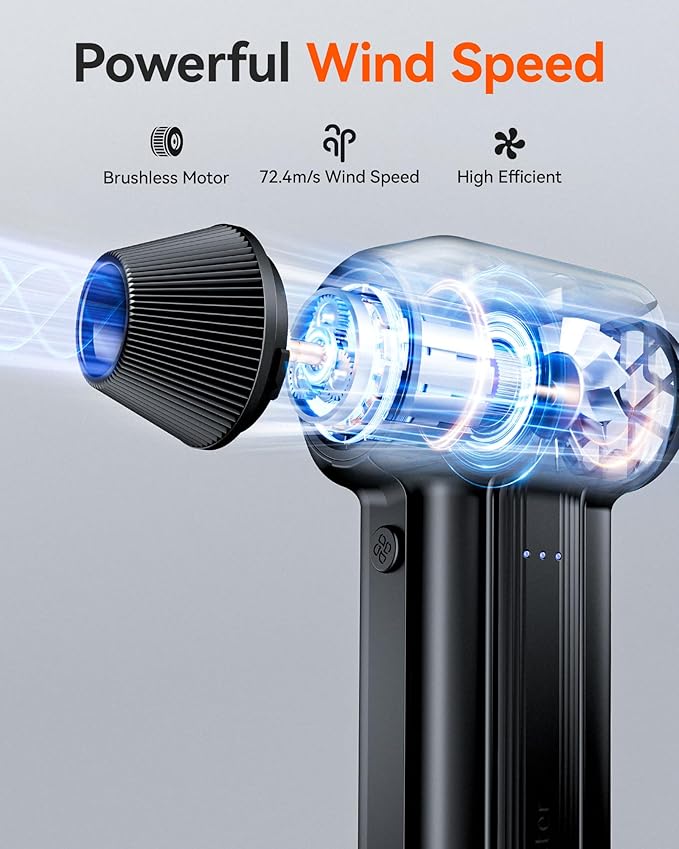 WOLFBOX MF60 Compressed Air Duster-110000RPM Super Power Electric Air Duster, 3-Speed Adjustable Rechargeable Cordless Air Blower with Fast Charging for PC Keyboard Cleaning, Car, Home, 5 Nozzle