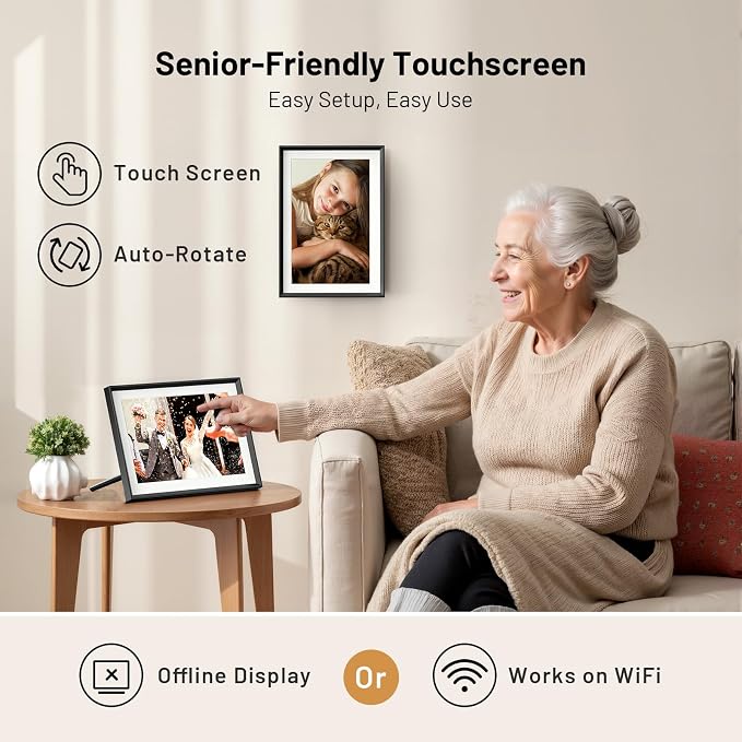 10.1" Smart WiFi Digital Picture Frame with 32GB Storage | Electronic Photo Frame with 1280 x 800 HD IPS Touch Screen Auto-Rotate for Wall/Tabletop, Gift for Woman,Mom, Dad, Wife