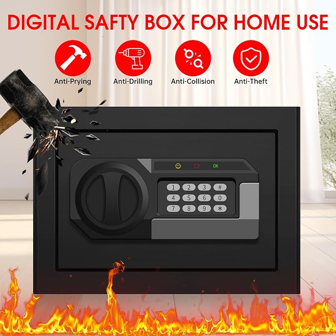 1.3 Cuft Safe Box Fireproof Waterproof, Digital Security Safes for Home Use Fire and Water Proof with Combination Lock, Alarm System and Removable Shelf, Anti-Theft Document Safes For Money, Jewelry