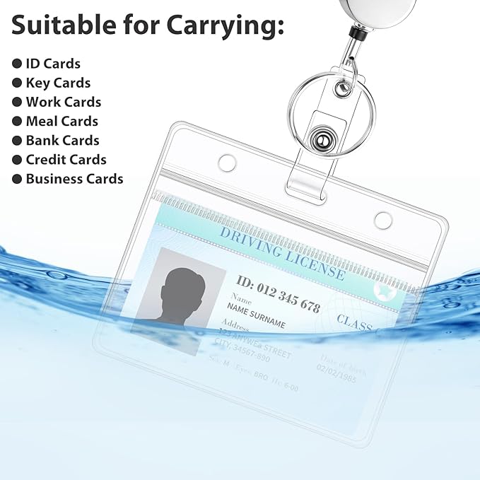 Prudiut Lanyards for Id Badges Stainless Steel Badge Lanyard with 2 Pcs Waterproof Badge Holder Retractable Badge Lanyards Teacher Lanyard for Cruise Ship Key Cards Id Badges (Sliver)