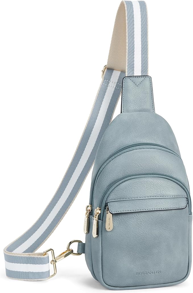 BOSTANTEN Sling Bag for Women Leather Crossbody Bags Fanny Pack Chest Bag for Travel | Adjustable Wide Strap, Small, Anti Theft, Lightweight, Multi Pockets and Carrying Way, Card Slot, Cute Trendy for Everyday