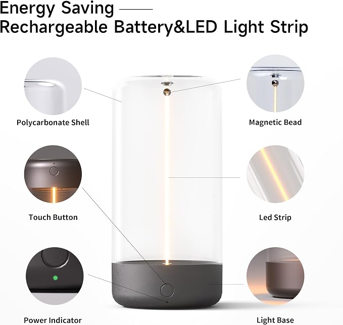 Mini Minimalist Table Lamp, Cordless Rechargeable Ambient Light, Dark Gray