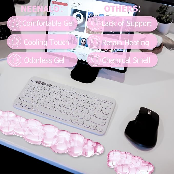 Gel Cloud Wrist Rest Keyboard, Cute Wrist Rest for Computer Keyboard, Pink | Ergonomic Keyboard Wrist Rest and Soft Mouse Wrist Rest for Typing Pain Relief, Suitable for Office, Home, Computer, Gaming