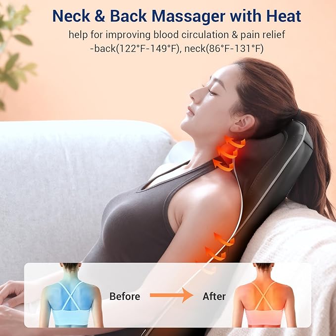 Mynt Shiatsu Neck and Back Massager with Heat, 3D Kneading Full Back Massager for Pain Relief Deep Tissue, Foldable Adjustable Chair Massager for Home Office, Christmas Gift for Dad Mom, Black