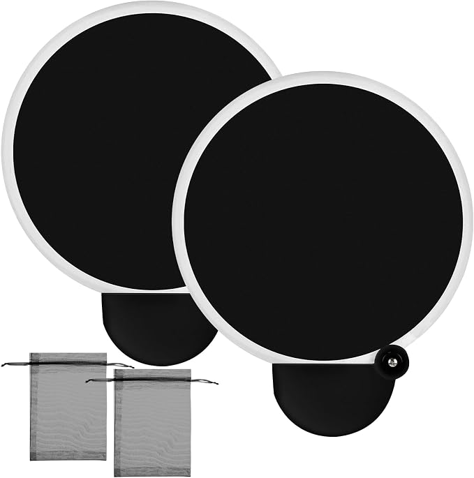 Roowest 2 Pcs 7.87“ Round Sublimation Blank Foldable Fan with Bag Polyester Colored Portable Handheld Compact Fold up Flying Disc Fans for Summer Wedding Graduation Party Favor (Black)