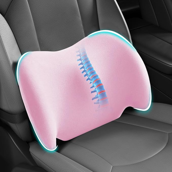 BYMECOST Lumbar Support Pillow for Car, Memory Foam Car Back Cushion | Car Seat Back Pillow for Driving, Adjustable Strap, Ergonomic Lower Back Support Pillow, Office Chairs and Wheelchairs