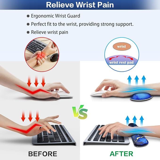 Desk Mat Blue, Large Gaming Mouse Pad with Wrist Rest, 4in1 XXL | Mousepad+Keyboard Wrist Rest+Mouse Pad Wrist Support+Cup Coaster Set Ergonomic Computer Desk Arm Wrist for Decor Office Women