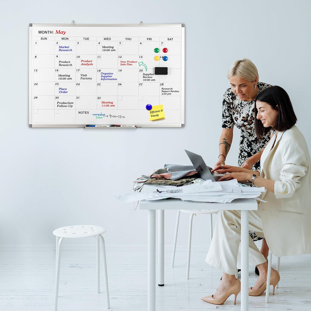 Comix Magnetic Dry Erase Calendar Whiteboard, 36 x 24 Inches Monthly Calendar Dry Erase Board for Wall, Aluminum Frame Planner White Board with Dry Erase Markers, Eraser, Magnets