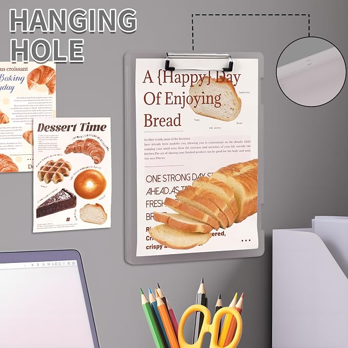 2 Pack Letter Size Clipboard with Storage 8.5 * 11, Plastic Clear Gray Clipboard File Box A4 Nursing Clip Board for School & Office with Christmas Stickers (Clear Gray-2PCS)