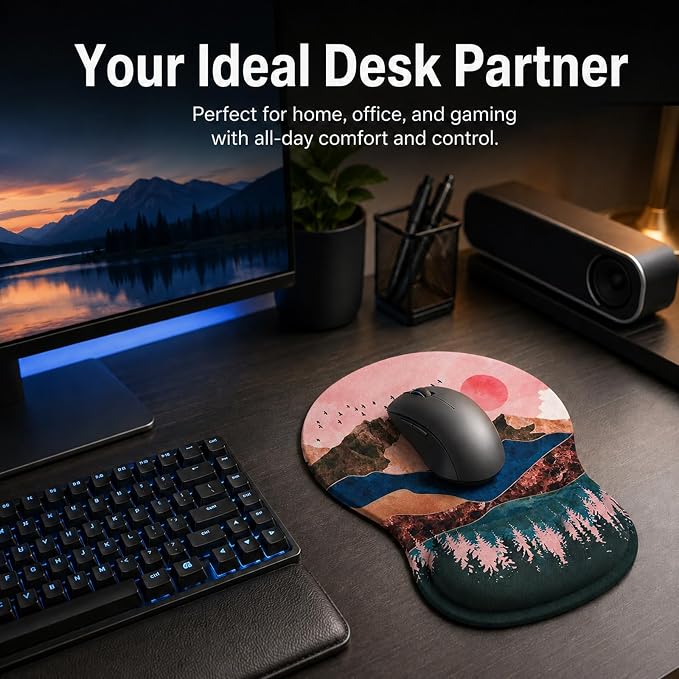 Mouse Pad with Wrist Rest Ergonomic Memory Foam Support, Non-Slip Rubber Base, Comfortable Typing Cushion for Home Office Computer Laptop, Sunrise