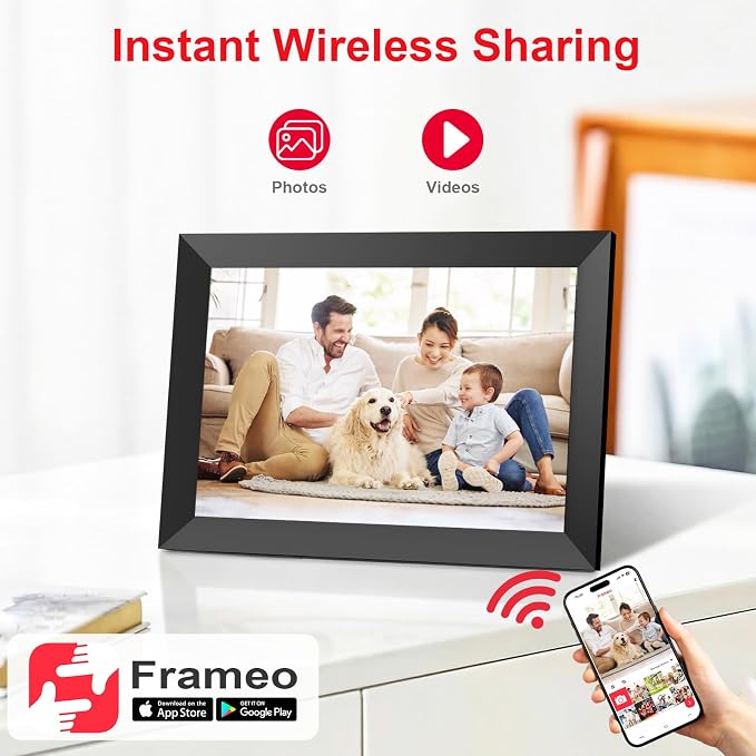 Frameo 10.1 Inch WiFi Digital Picture Frame, Digital Photo Frame with 1280x800 HD IPS Touch Screen, Auto-Rotate, Wall Mountable, Easy Setup to Share Moments Instantly via Frameo App, Gifts for Mom