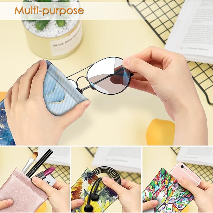 FINTIE Soft Eyeglasses Case with Cleaning Cloth, Portable Squeeze Top Vegan Leather Glasses Pouch, Sunglasses Eyewear Bag
