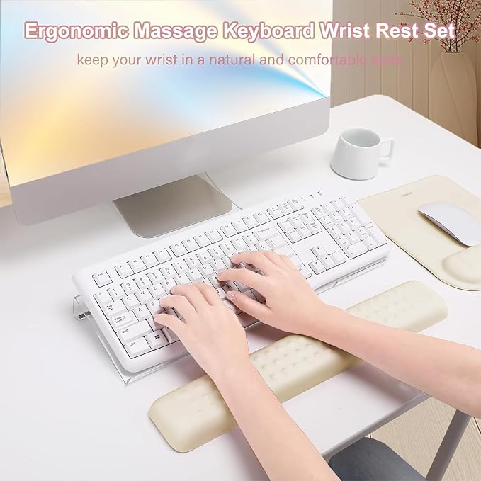 MOSISO Keyboard Stand&Wrist Rest Support for Keyboard &Mouse Pad Set | Ergonomic Massage Wrist Rest Set, Easy Typing Working Acrylic Clear Stand for Office Home, Khaki