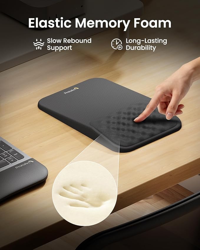 ProtoArc MP50 Ergonomic Mouse Pad with Wrist Support, Lycra Surface, Black | 8° slope & massage points, soft memory foam, Large 12x8 Inches, Non-slip base. Relieves wrist strain for office & home