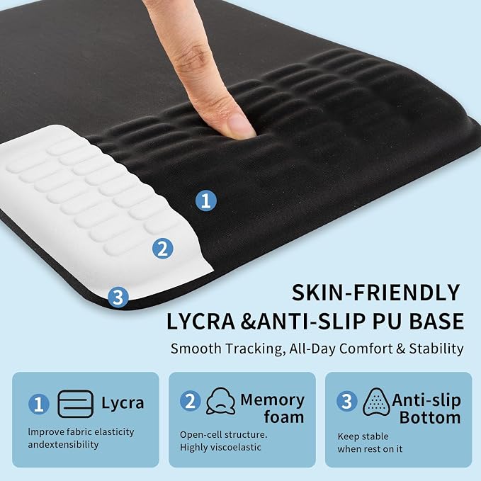 Ergonomic Mouse Pad with Wrist Rest Set, Super Soft Memory Foam Relief-Pain for Computer Keyboard, Non-Slip Arm Palm Rests Cushion PU Base for Office and Home (Classic Gray)