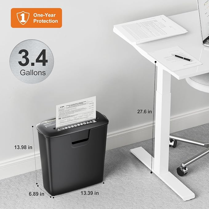 Bonsaii 8-Sheet Strip Cut Paper Shredder for Home, Shred CDs & Credit Cards | 3.4-Gal Wastebasket with Transparent Window, Overheat Protection, Small Shredder for home use,portable shredder, S120-C