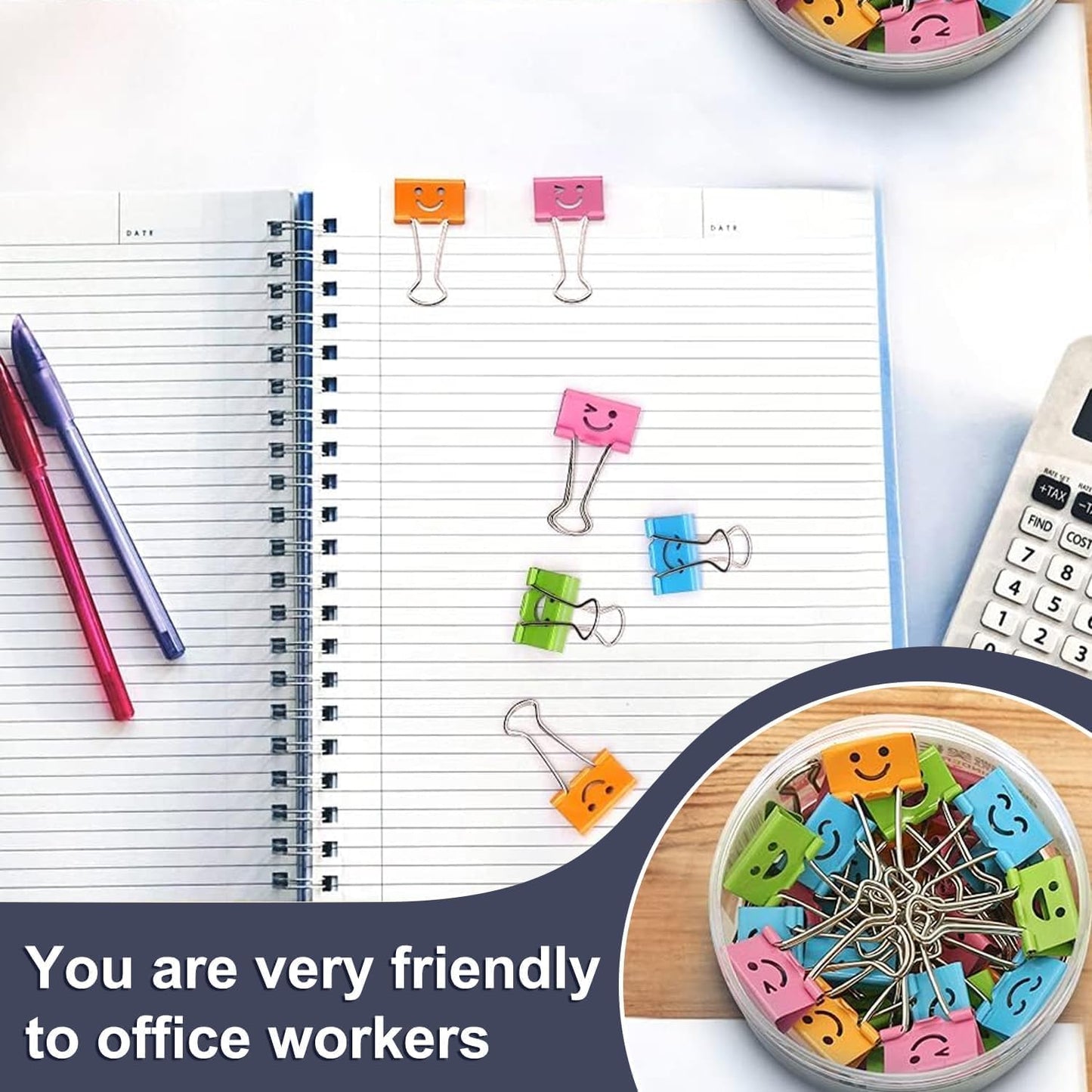 200 Pack Smiling Binder Paper Clips, Mini Metal Binder Clips for Kitchen, Send Goods from Local Warehouse, Cute Binder Clips, School Personal Document Organizing Classifying, Office, Paper Clamps