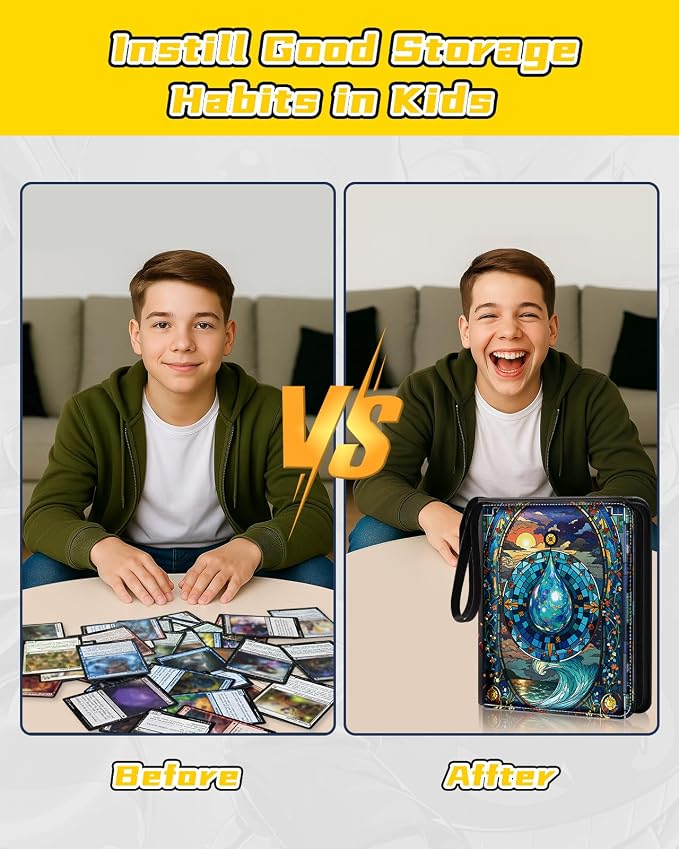 for 9 Pocket Card Binder for MTG, TCG, Game Cards Holds 900 Cards - Large Capacity Trading Card Collection Album Folder with Zipper for Men Boys Teens Water Design for Sports Card