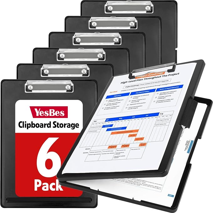 6 Pack Clipboard with Storage, High Capacity Storage Clipboard 8.5 x 11, Letter Legal A4 Size Paper, Inner Plastic Folder Attached for Teacher Office Home, Size 12.5 x 9.4 x 0.8 in