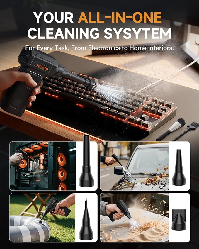 Compressed Air Duster, Electric Air Duster with Upgraded Powerful 40MM Brushless Motor, 4-Gear Cordless Mini Hand Blower with LED Light, 27.75Wh Rechargeable Turbofan for Keyboard, Car, Home, Outdoor