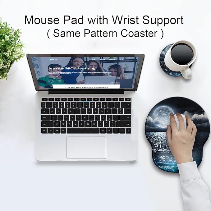 Ergonomic Mouse Pad with Wrist Rest Support,Gel Mouse Pads for Desk | Big Mousepad With Coaster Non-slip & Pain Relief for Computer, Home&Office Desk Decor